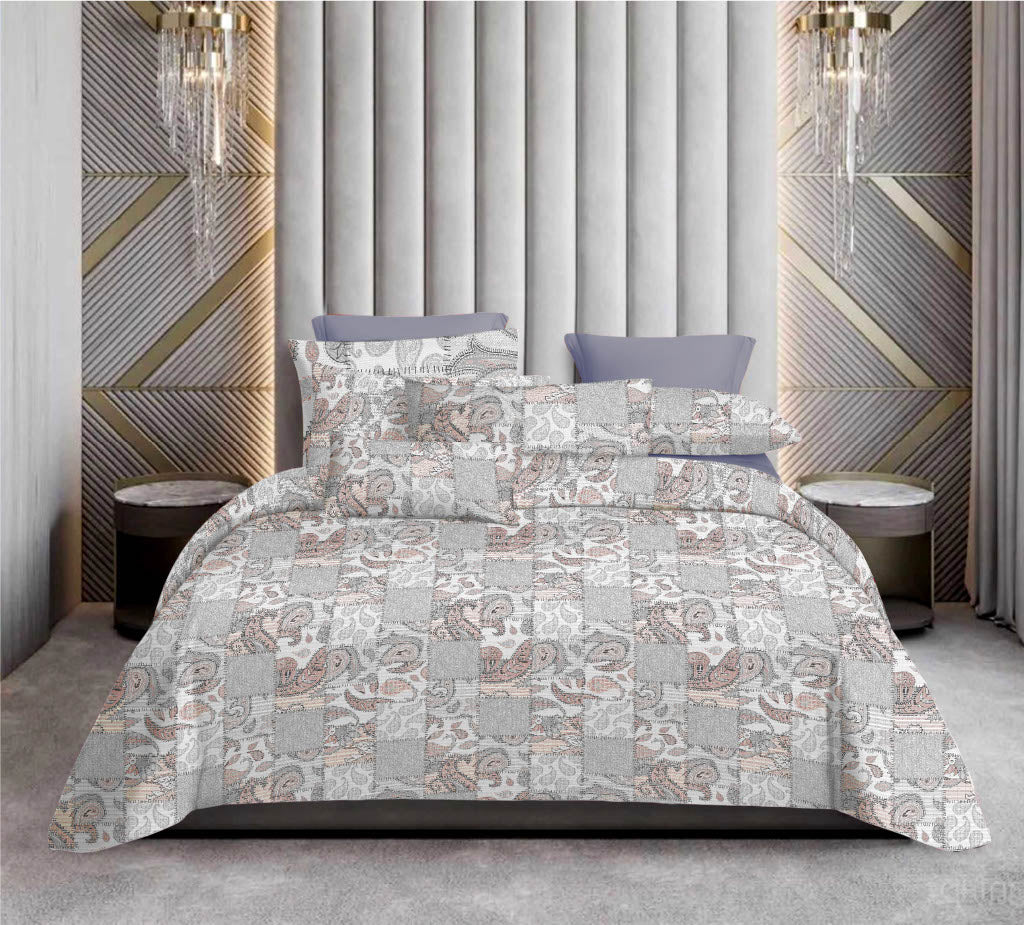 Premium Cotton Paisley Patchwork Bedsheet Set – King Size 114x120, 320 TC with Pillow Covers