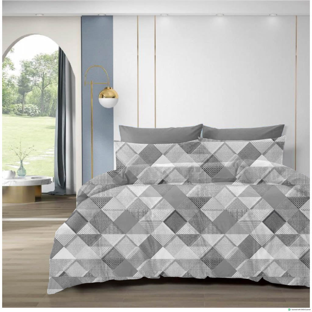 Luxury 210 TC Cotton Bedsheet with 2 Pillow Covers – Geometric Dual Color Design, 108x108 Inches
