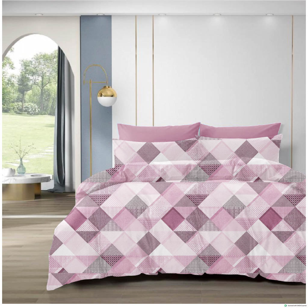 Luxury 210 TC Cotton Bedsheet with 2 Pillow Covers – Geometric Dual Color Design, 108x108 Inches
