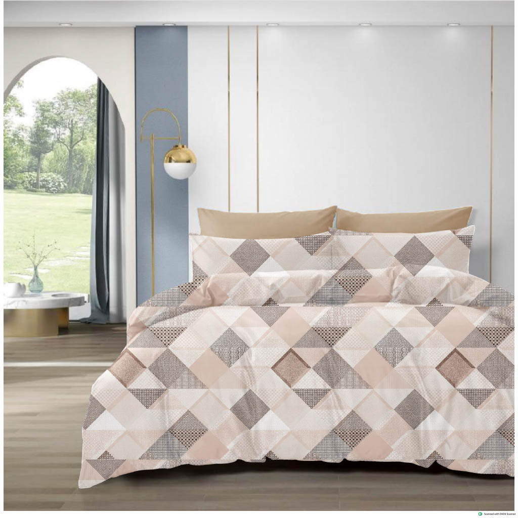 Luxury 210 TC Cotton Bedsheet with 2 Pillow Covers – Geometric Dual Color Design, 108x108 Inches