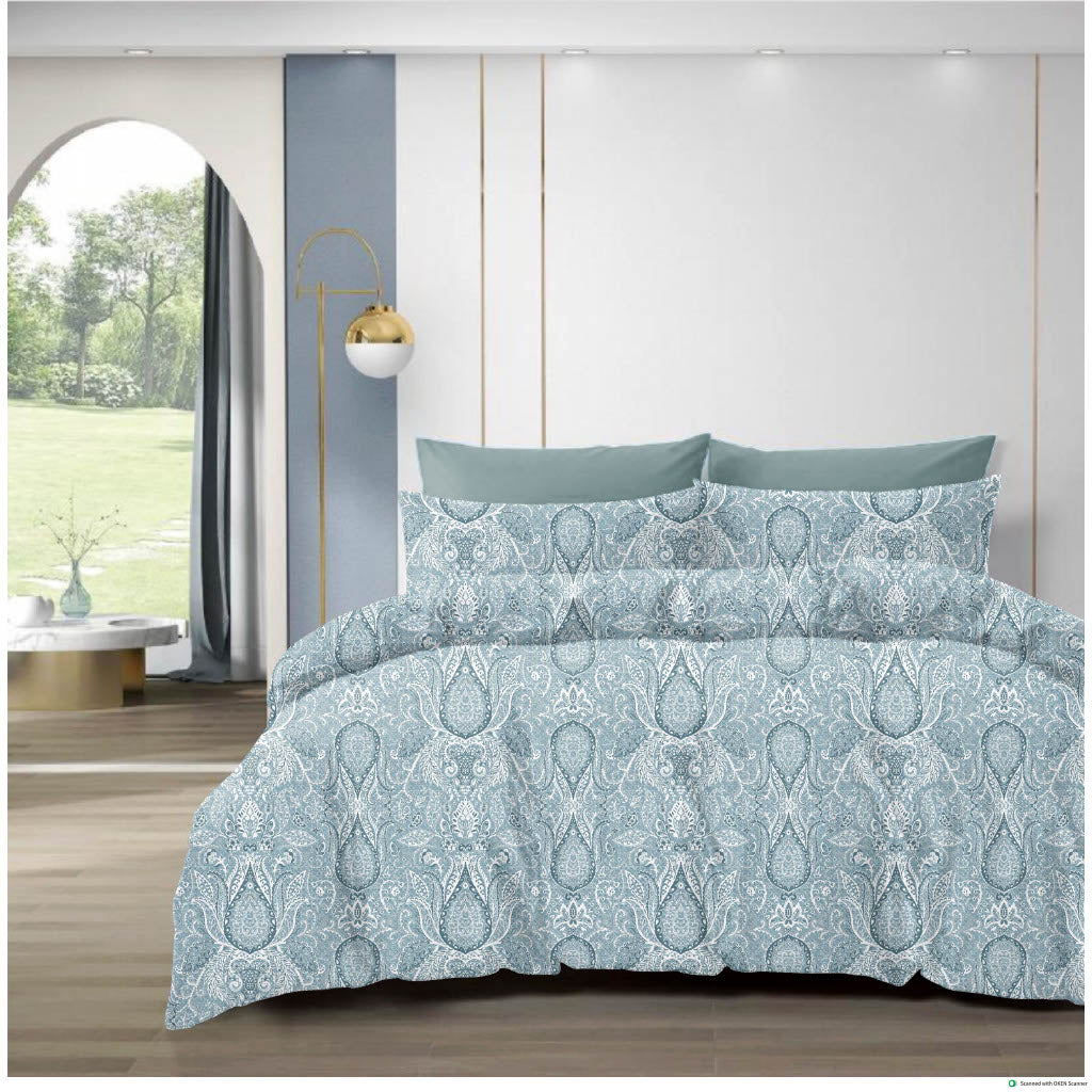 Premium Grey & White Paisley Print Cotton Bedsheet – 210 TC, King Size (108x108 inches)