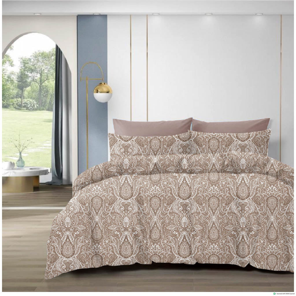 Premium Grey & White Paisley Print Cotton Bedsheet – 210 TC, King Size (108x108 inches)