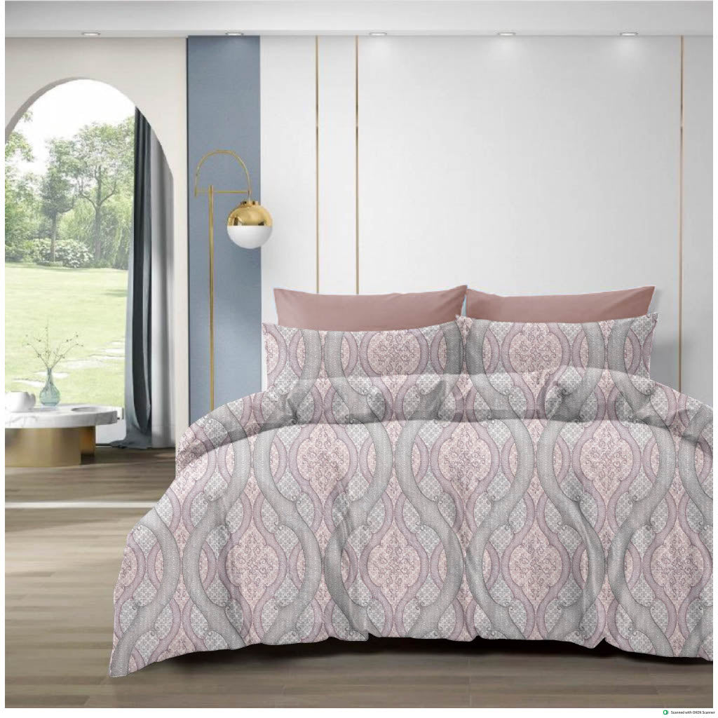 210 TC Cotton Double Bedsheet with 2 Pillow Covers – Grey & Beige Geometric Pattern (108 x 108 Inches)
