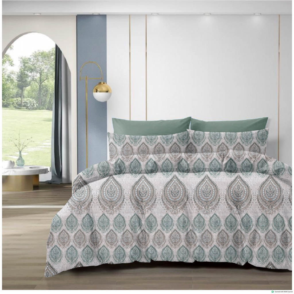 210 TC Cotton Double Bedsheet with 2 Pillow Covers – Grey & Brown Paisley Motif Print (108 x 108 Inches)