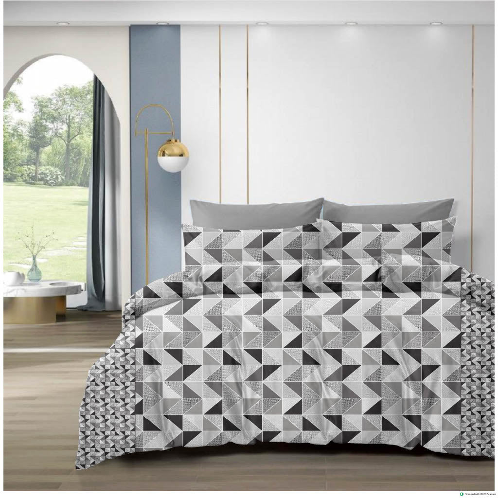 210 TC Cotton Double Bedsheet with 2 Pillow Covers – Geometric Triangle Print in Maroon & Beige (108 x 108 Inches)