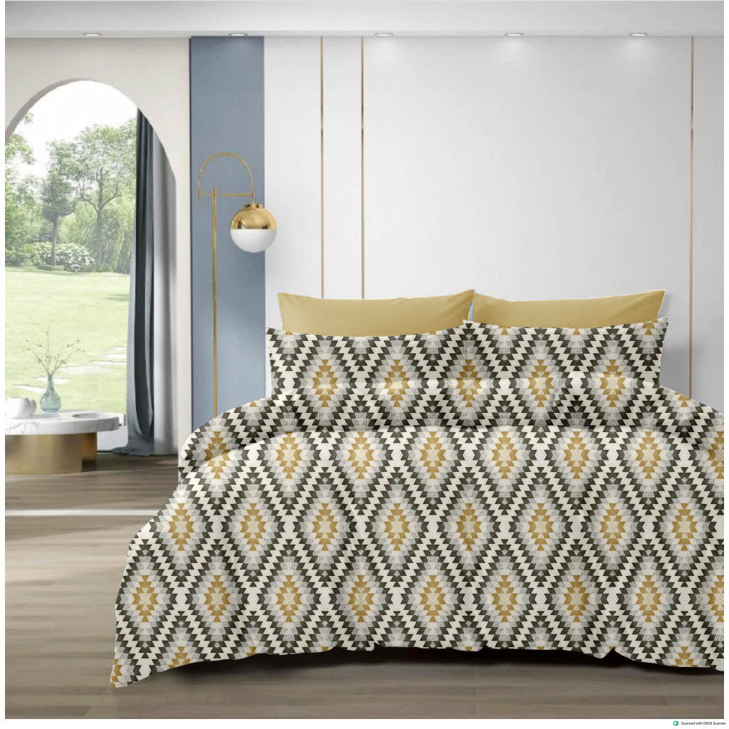 Luxury Cotton Double Bedsheet with 2 Pillow Covers – 108x108 Inches | TC 210 Geometric Design