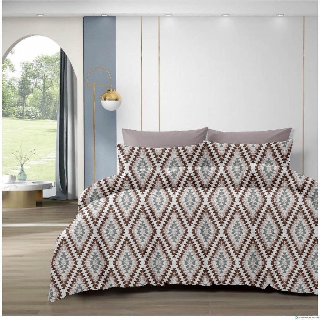 Luxury Cotton Double Bedsheet with 2 Pillow Covers – 108x108 Inches | TC 210 Geometric Design