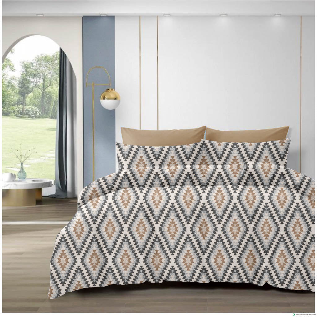 Luxury Cotton Double Bedsheet with 2 Pillow Covers – 108x108 Inches | TC 210 Geometric Design