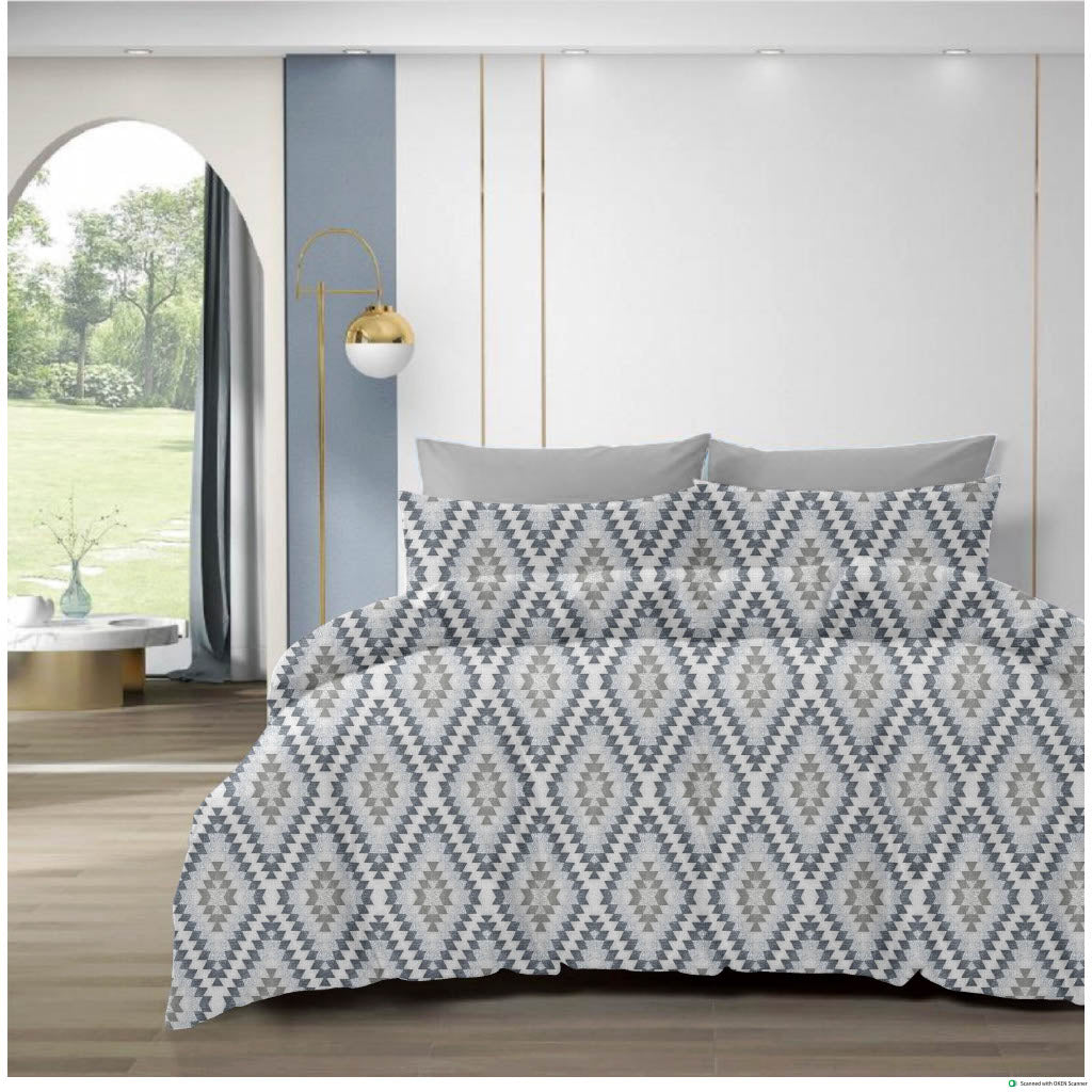 Luxury Cotton Double Bedsheet with 2 Pillow Covers – 108x108 Inches | TC 210 Geometric Design