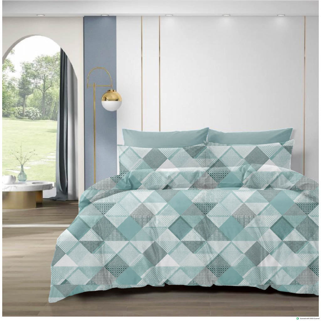 Luxury 210 TC Cotton Bedsheet with 2 Pillow Covers – Geometric Dual Color Design, 108x108 Inches