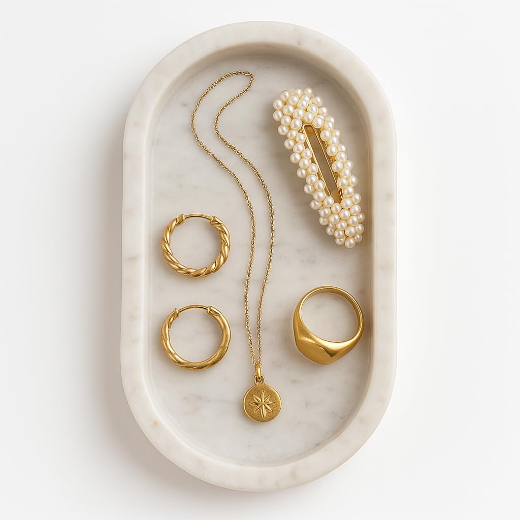 White Marble Tray, jewellery Organizer, Trinket Holder, Elegant Decorative Tray (oval)