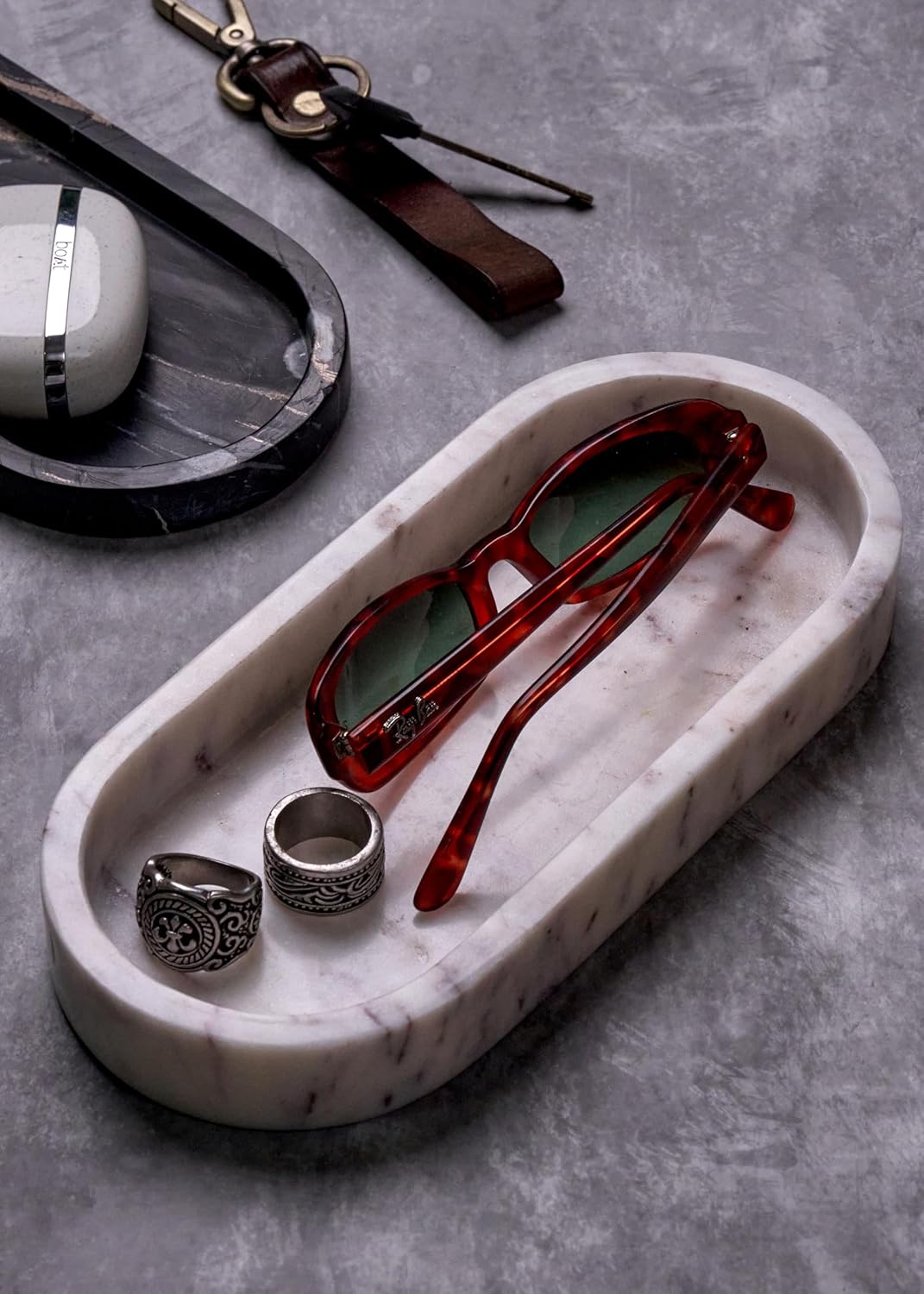 White Marble Tray, jewellery Organizer, Trinket Holder, Elegant Decorative Tray (oval)