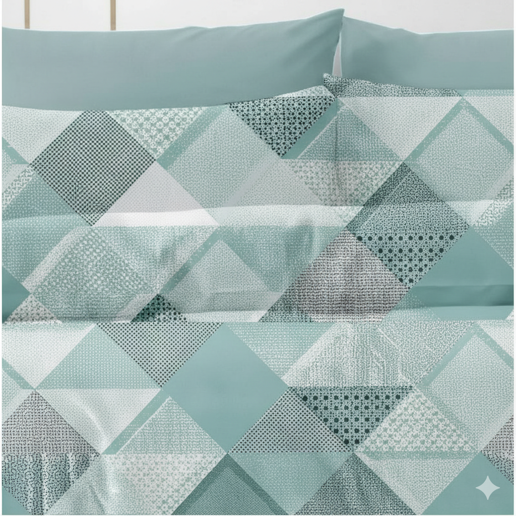 Luxury 210 TC Cotton Bedsheet with 2 Pillow Covers – Geometric Dual Color Design, 108x108 Inches