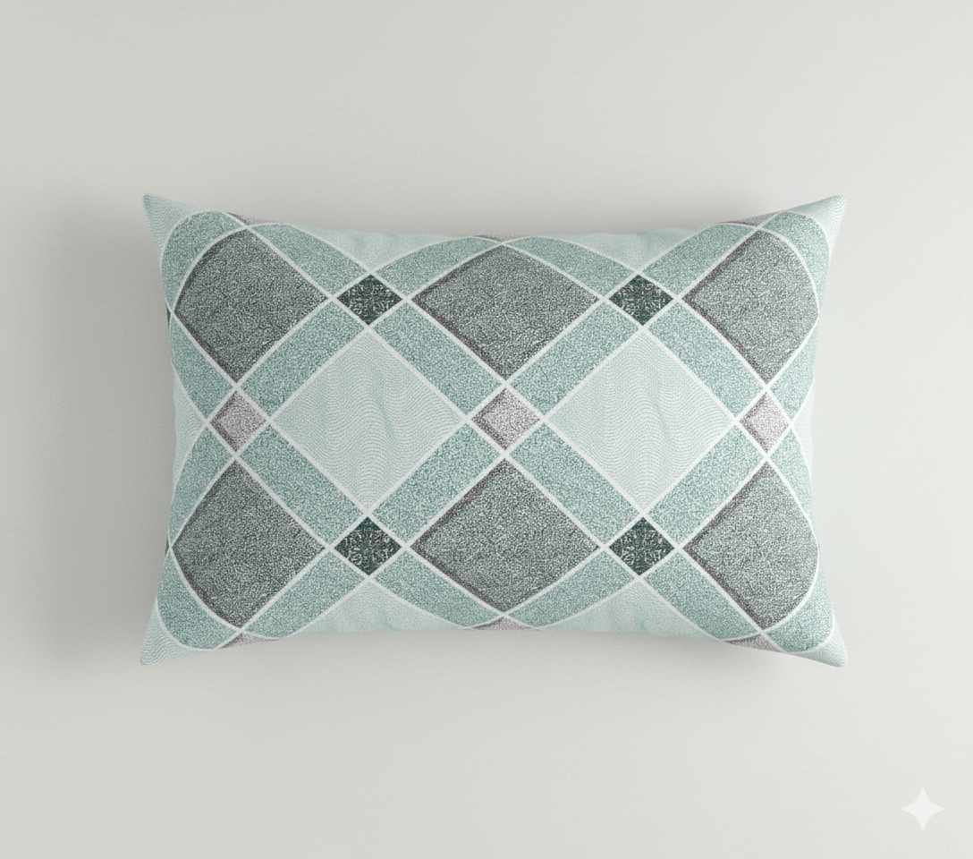 Premium Cotton King Size Bedsheet Set – 114x120, 320 TC with Pillow Covers (Mint Green & Grey Geometric Diamond Design)