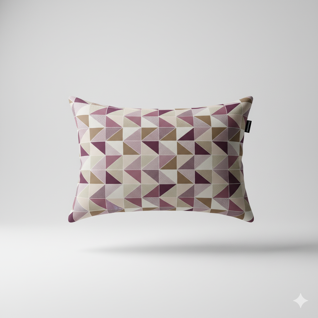 210 TC Cotton Double Bedsheet with 2 Pillow Covers – Geometric Triangle Print in Maroon & Beige (108 x 108 Inches)