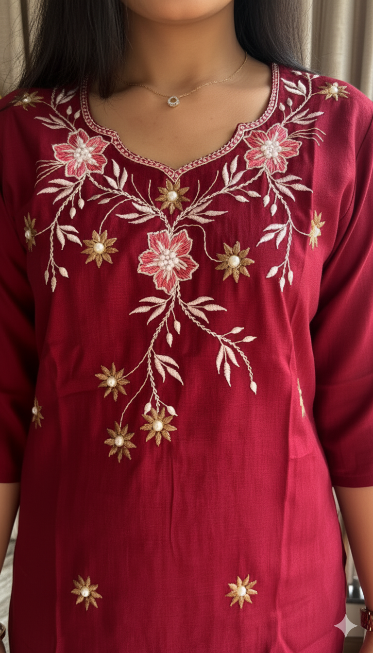 Elegant Silk Corde Kurta Set with Floral Embroidery