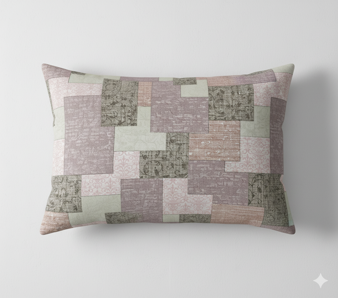 Premium Cotton Patchwork Bedsheet Set – King Size 114x120, 320 TC with Pillow Covers (Soft Mauve & Olive Tones)
