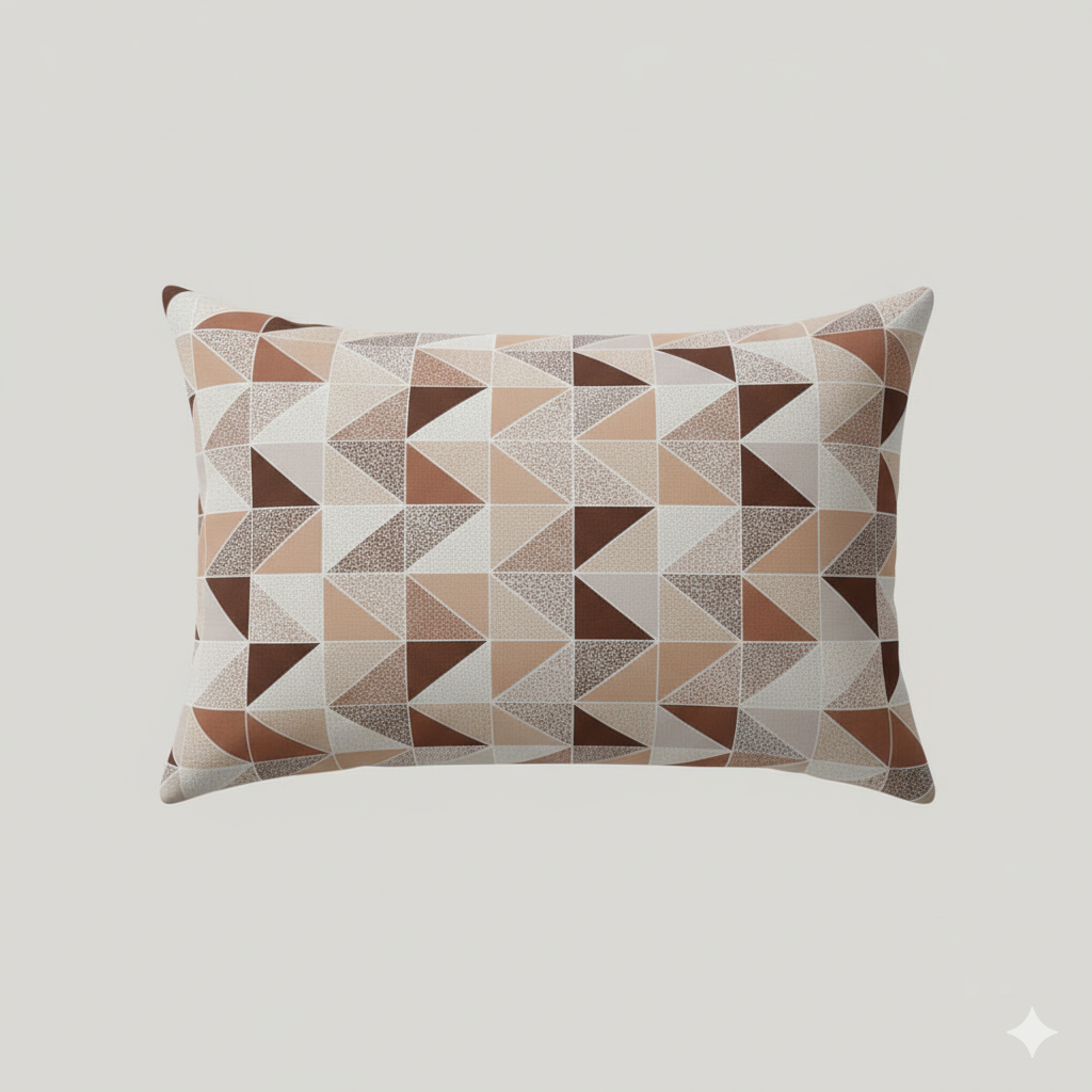210 TC Cotton Double Bedsheet with 2 Pillow Covers – Geometric Triangle Print in Maroon & Beige (108 x 108 Inches)