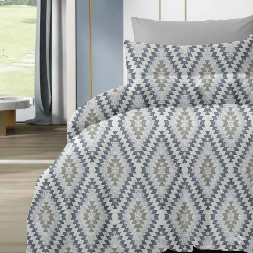 Luxury Cotton Double Bedsheet with 2 Pillow Covers – 108x108 Inches | TC 210 Geometric Design