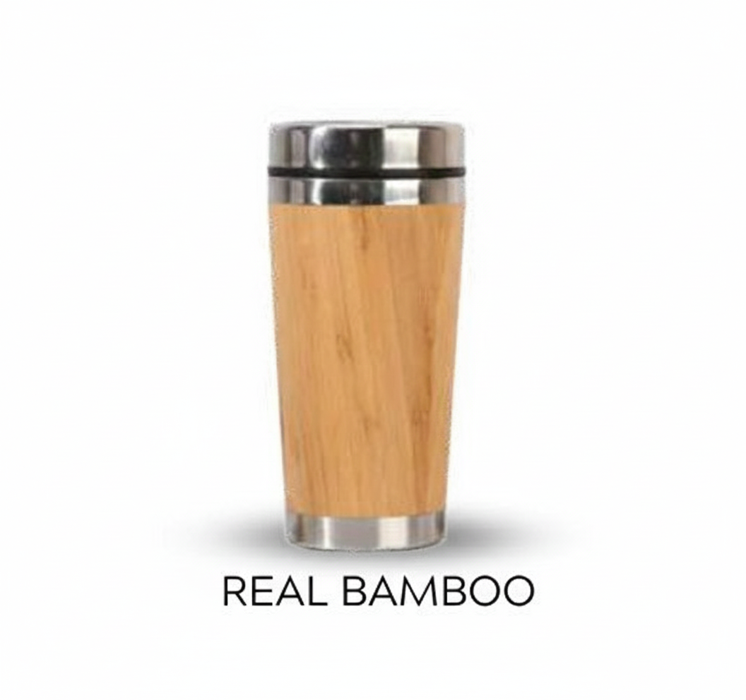Bamboo Thermos Mug – 400 ml Eco-Friendly Stainless Steel Travel Mug | Hot & Cold for 8 Hours