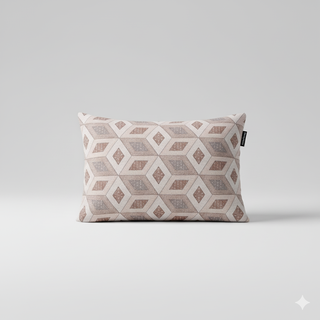 210 TC Cotton Double Bedsheet with 2 Pillow Covers – Brown & Beige Geometric Diamond Pattern (108 x 108 Inches)