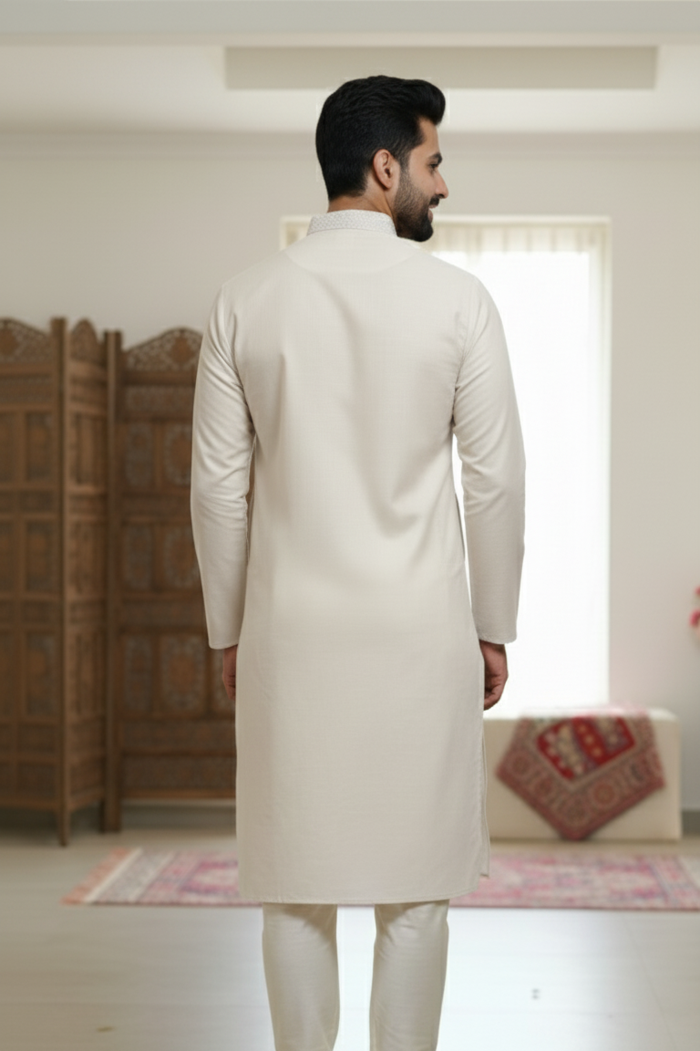 Men’s Mustard Yellow Cotton Kurta with White Churidar