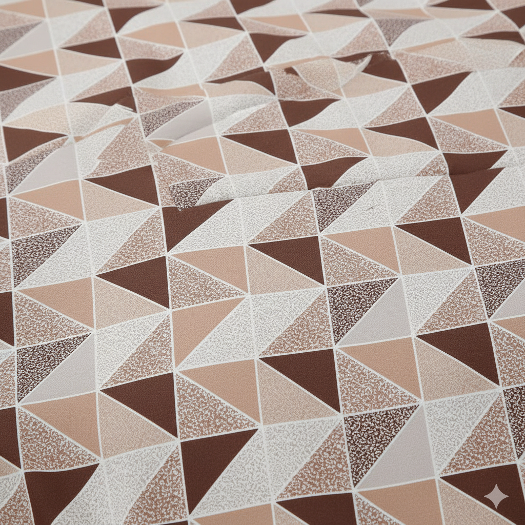 210 TC Cotton Double Bedsheet with 2 Pillow Covers – Geometric Triangle Print in Maroon & Beige (108 x 108 Inches)