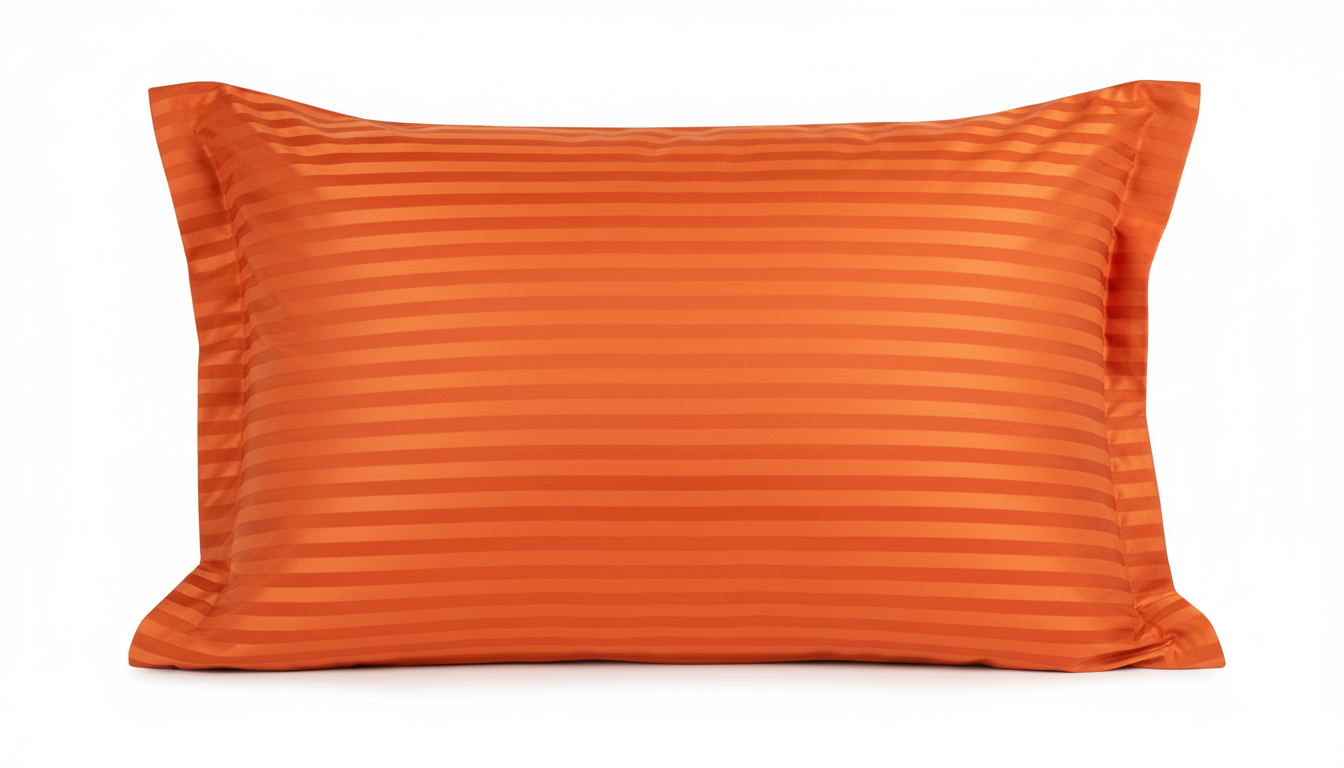 Bhagwa (Orange) Glace Cotton Striped Bedsheet Set – 144 GSM with Pillow Covers