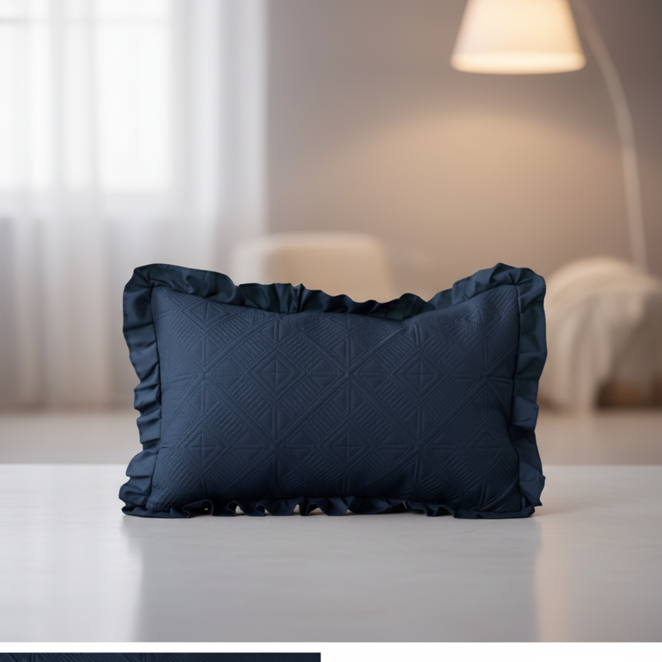 Premium Glace Cotton Embossed Bedcover with Frill Edges – Elegant Ruffled Bedding Set
