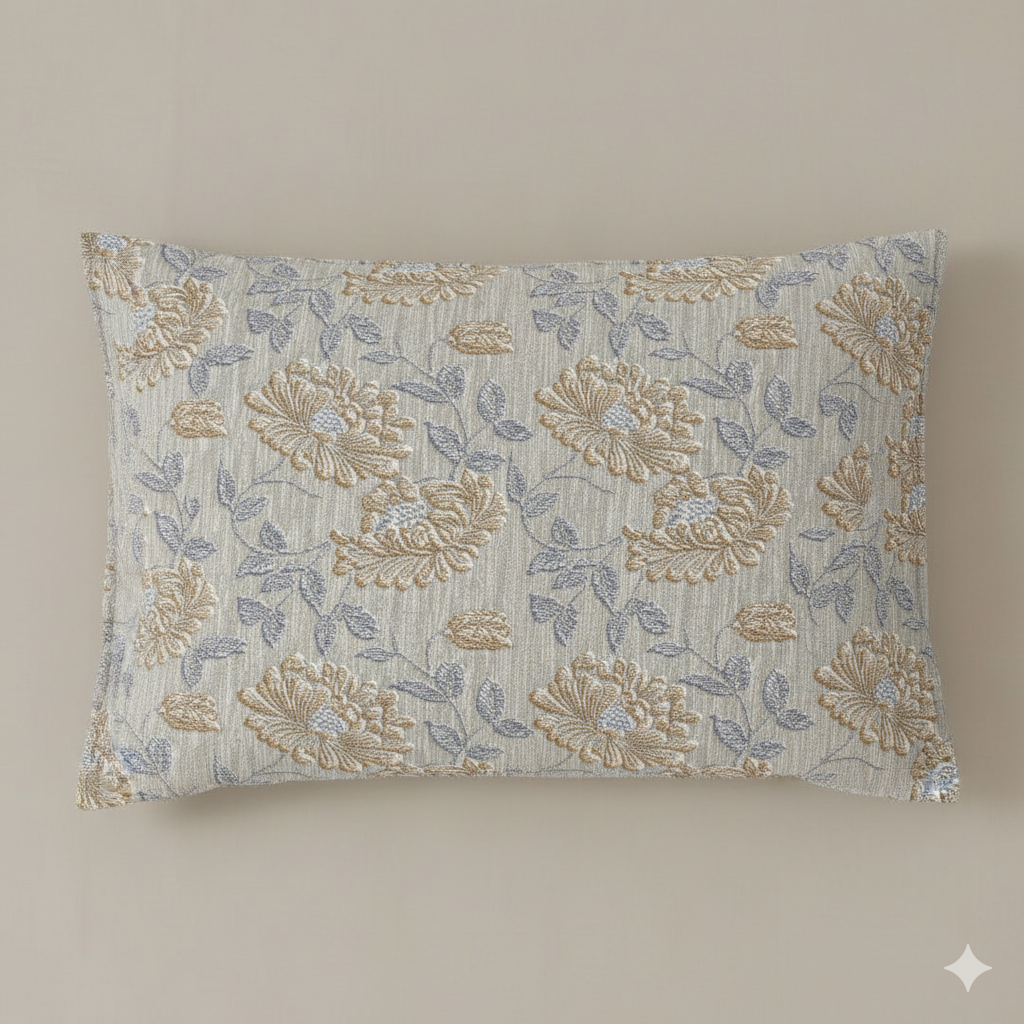 210 TC Cotton Double Bedsheet with 2 Pillow Covers – Beige & Grey Floral Design (108 x 108 Inches)