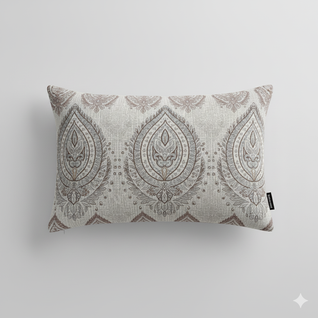 210 TC Cotton Double Bedsheet with 2 Pillow Covers – Grey & Brown Paisley Motif Print (108 x 108 Inches)