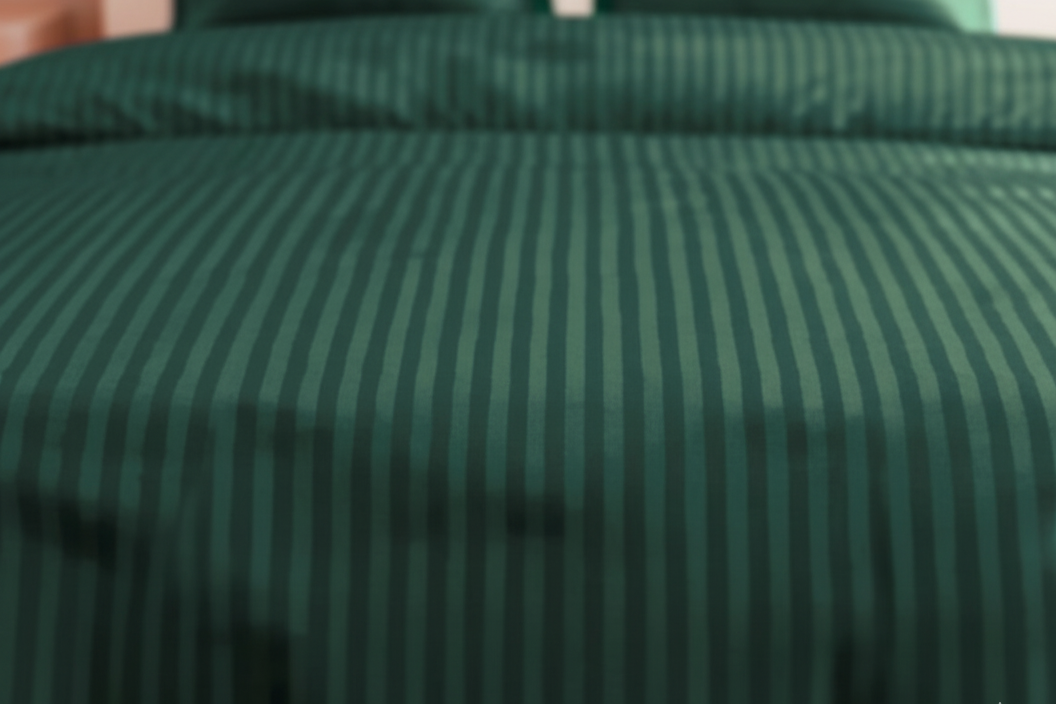 Steal Green Glace Cotton Striped Bedsheet Set – 144 GSM with Pillow Covers