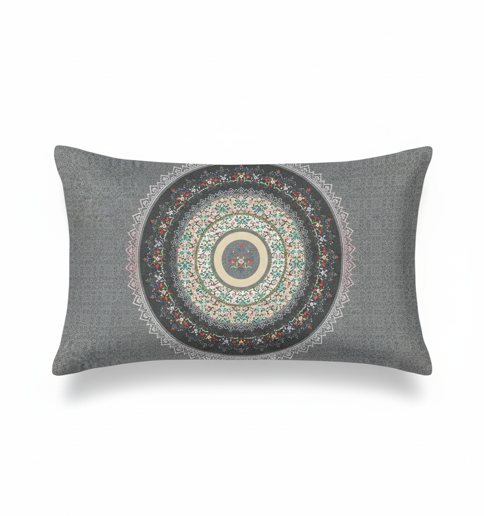 Digital Print Satin Cotton Bedsheet – Grey Mandala Elegance