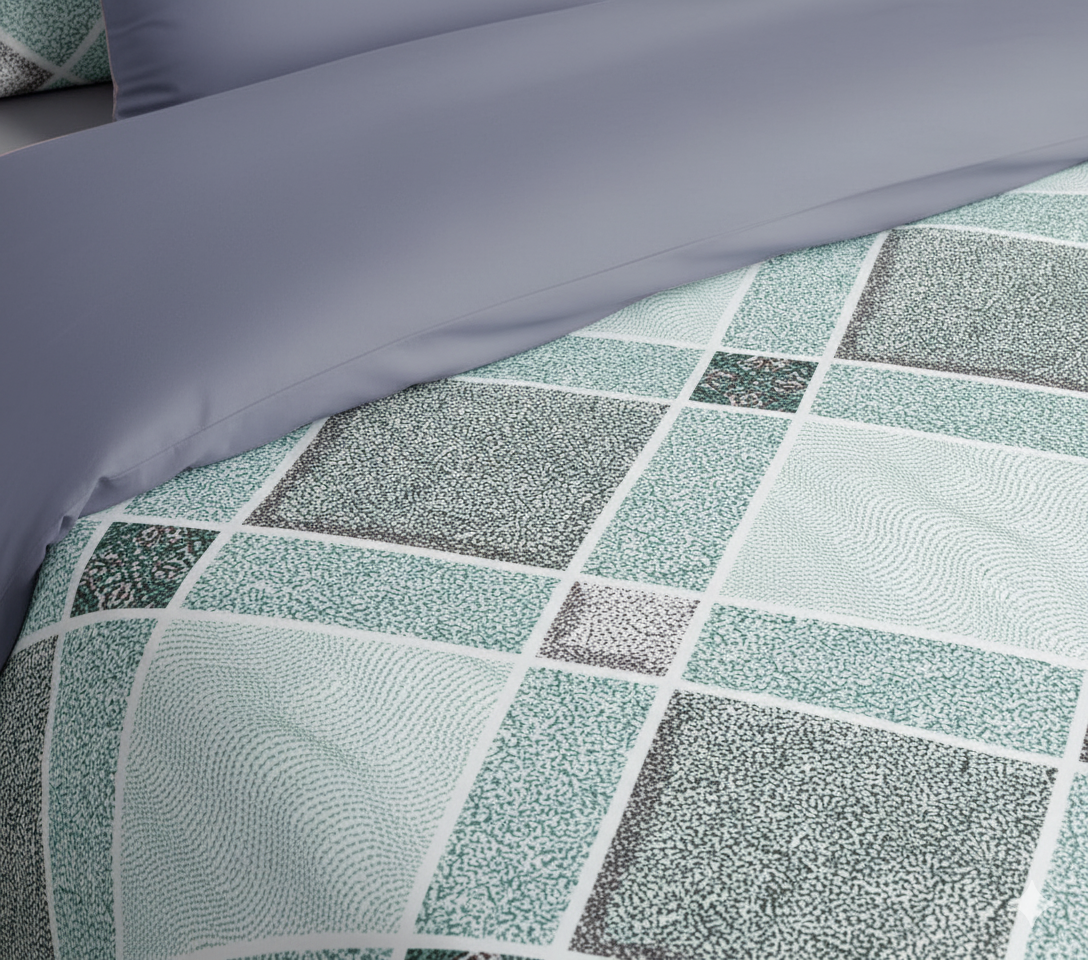 Premium Cotton King Size Bedsheet Set – 114x120, 320 TC with Pillow Covers (Mint Green & Grey Geometric Diamond Design)