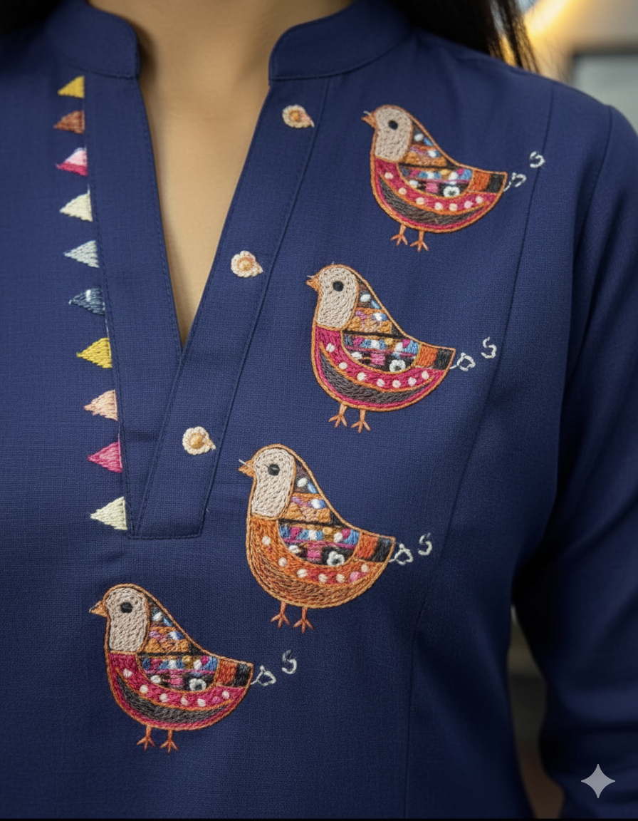 Teal Blue Embroidered Cotton Kurta Set with Pants