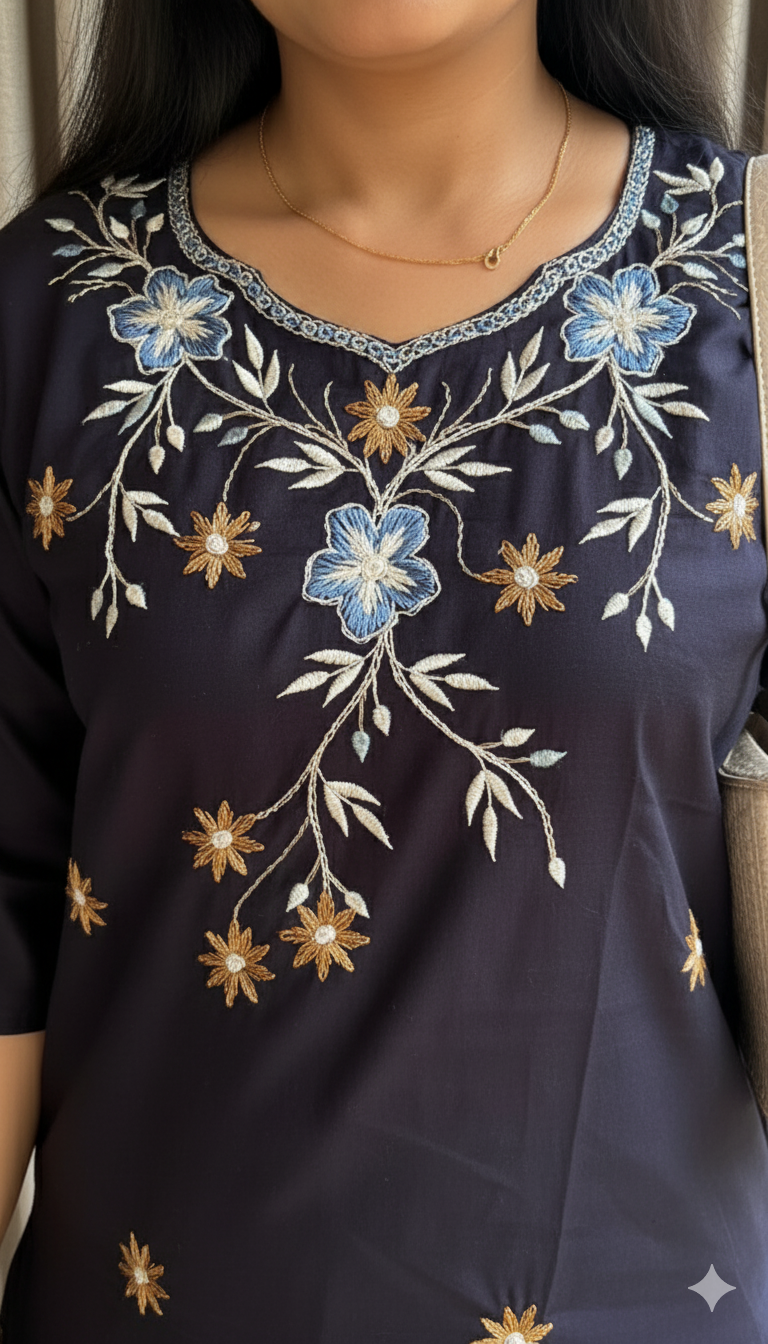 Elegant Silk Corde Kurta Set with Floral Embroidery