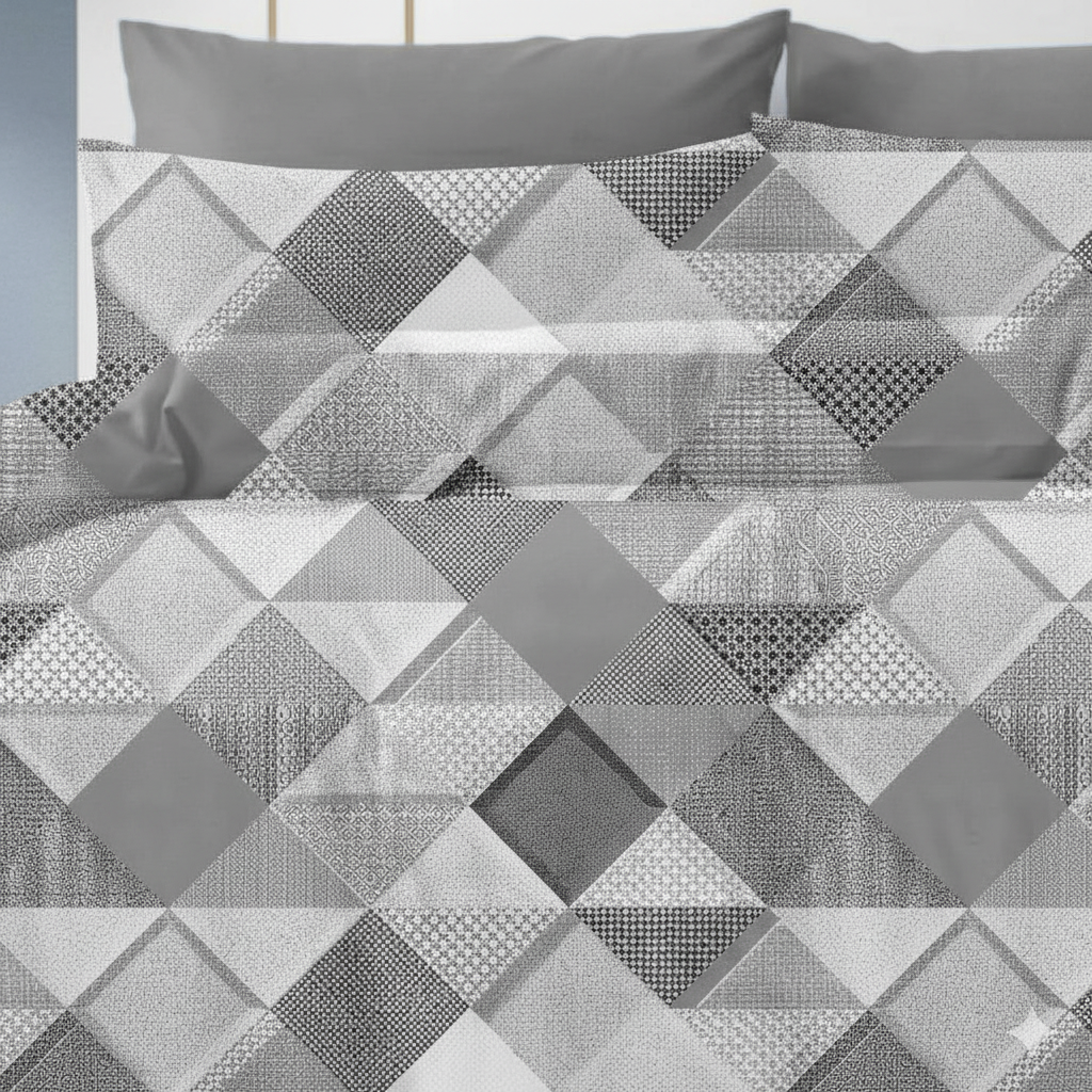 Luxury 210 TC Cotton Bedsheet with 2 Pillow Covers – Geometric Dual Color Design, 108x108 Inches