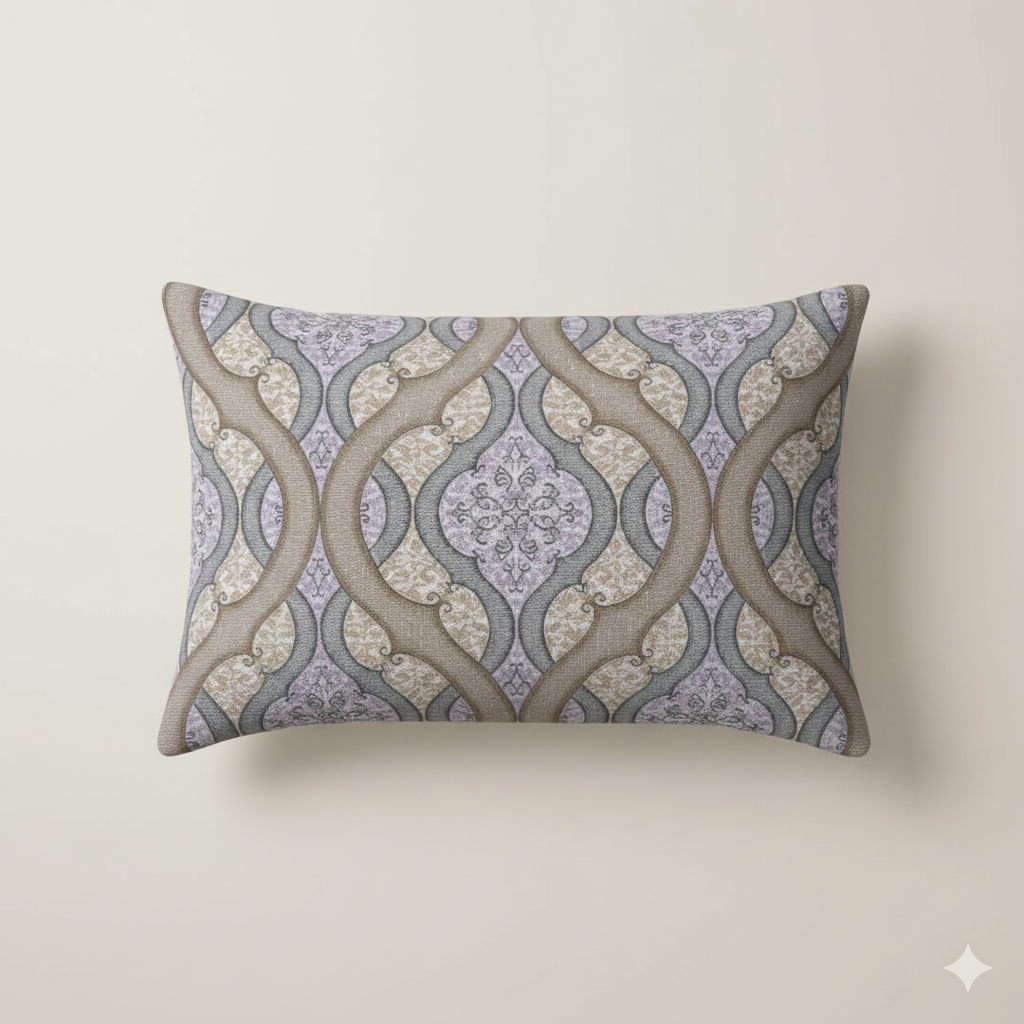 210 TC Cotton Double Bedsheet with 2 Pillow Covers – Grey & Beige Geometric Pattern (108 x 108 Inches)