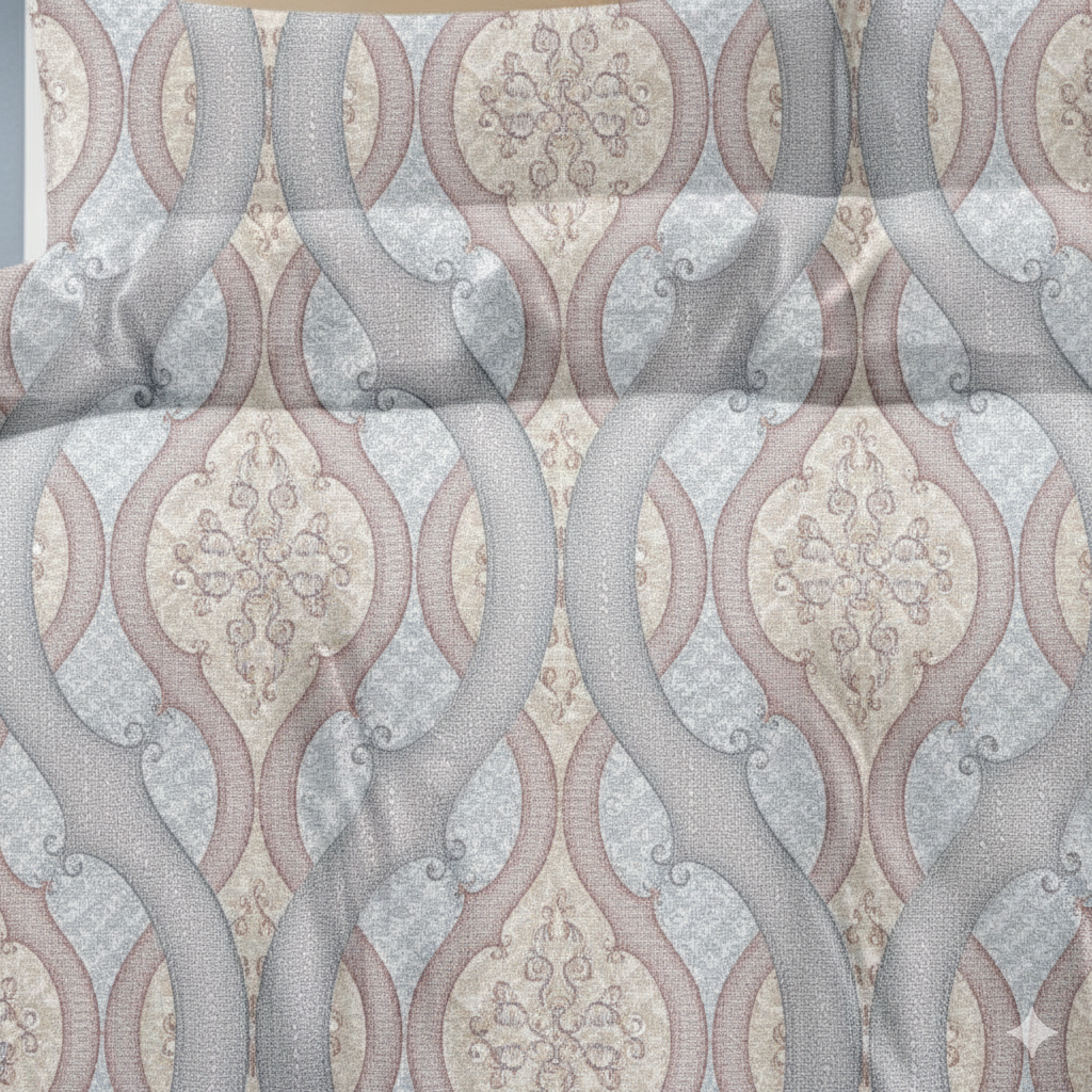210 TC Cotton Double Bedsheet with 2 Pillow Covers – Grey & Beige Geometric Pattern (108 x 108 Inches)