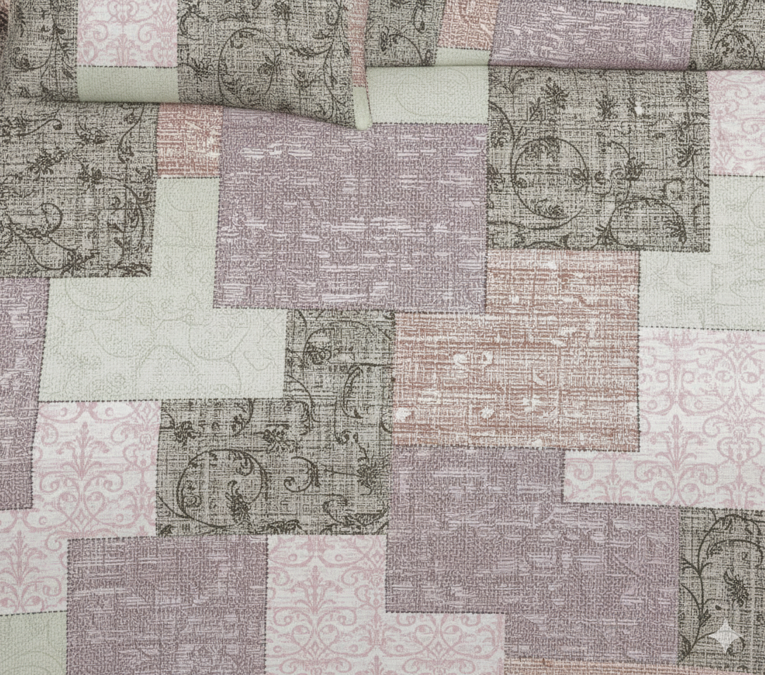 Premium Cotton Patchwork Bedsheet Set – King Size 114x120, 320 TC with Pillow Covers (Soft Mauve & Olive Tones)