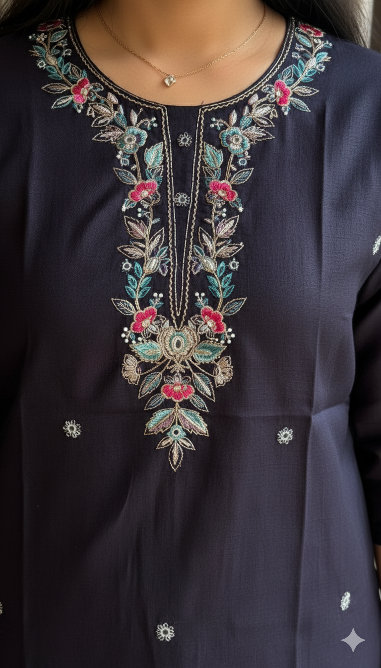 Hot Pink Vertical Silk Cord Set with Embroidered Kurta