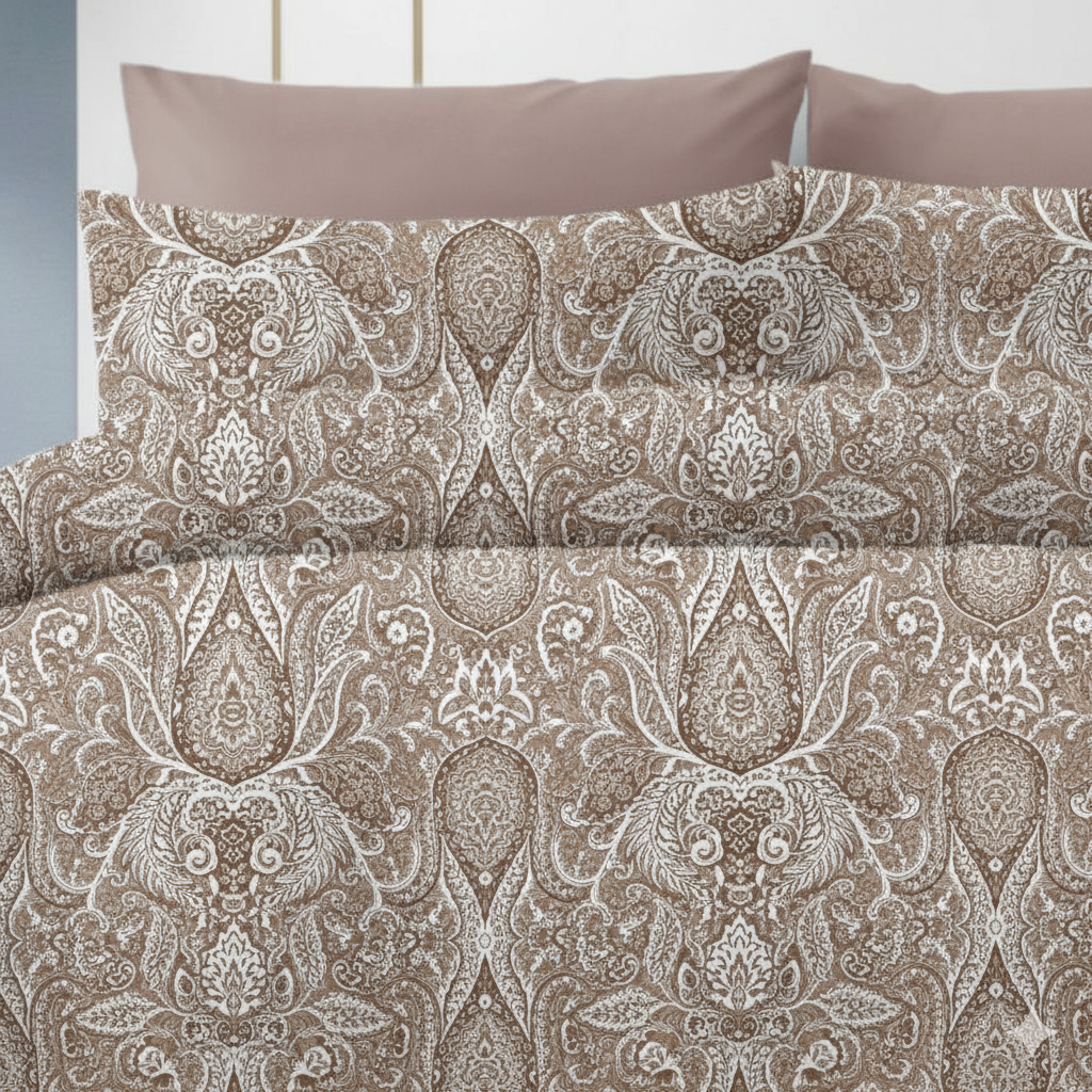 Premium Grey & White Paisley Print Cotton Bedsheet – 210 TC, King Size (108x108 inches)