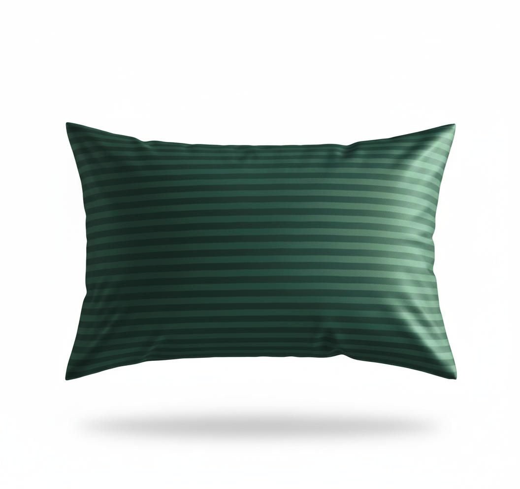 Steal Green Glace Cotton Striped Bedsheet Set – 144 GSM with Pillow Covers