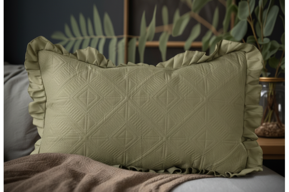 Premium Glace Cotton Embossed Bedcover with Frill Edges – Elegant Ruffled Bedding Set