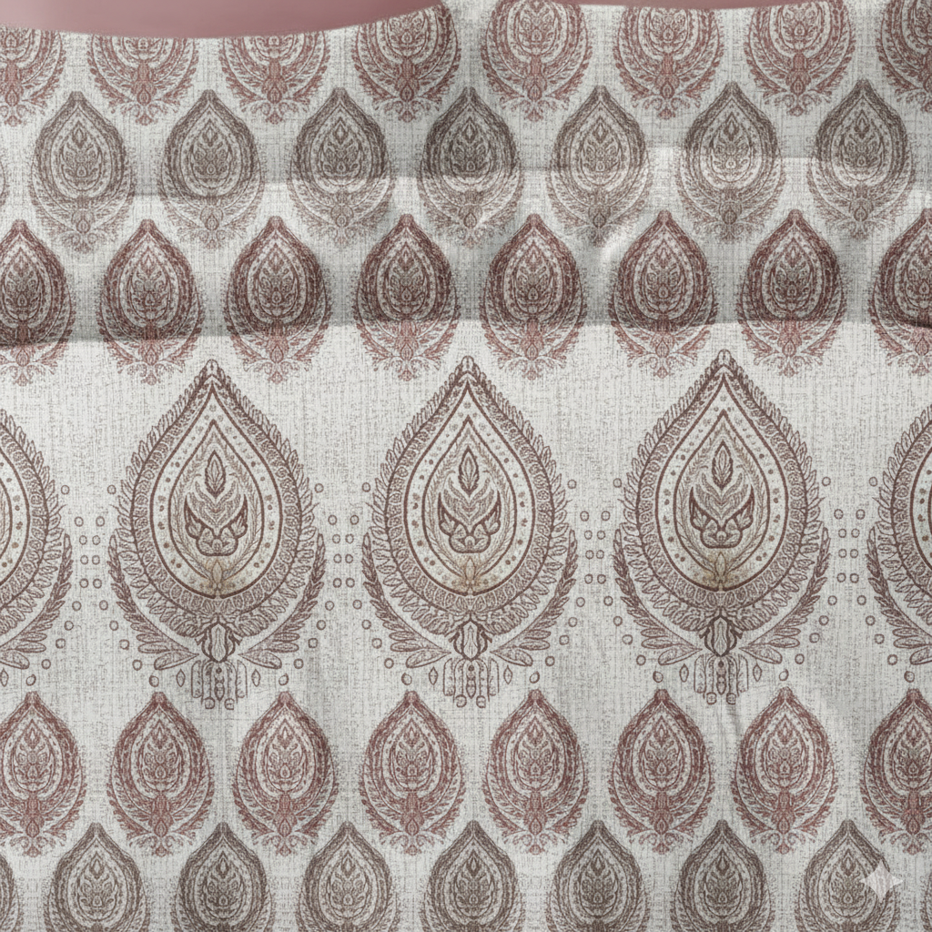 210 TC Cotton Double Bedsheet with 2 Pillow Covers – Grey & Brown Paisley Motif Print (108 x 108 Inches)