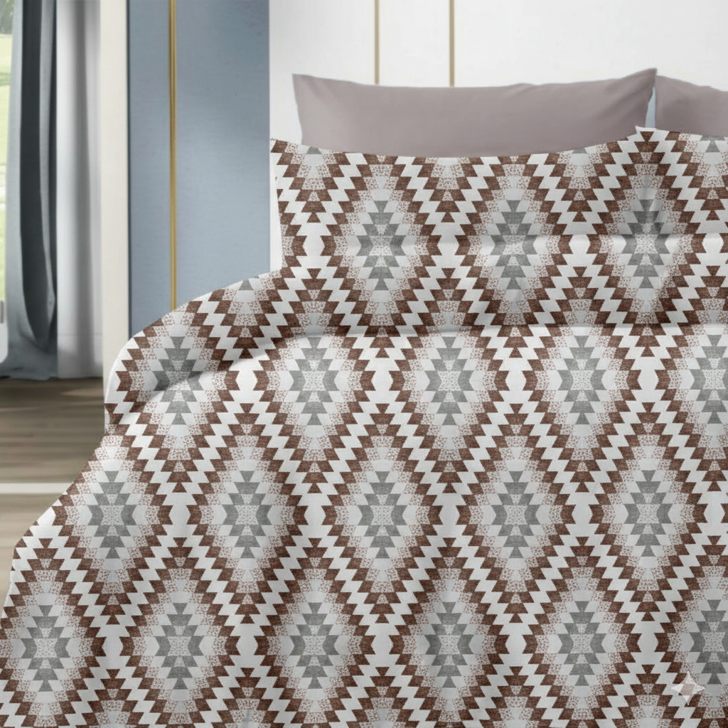 Luxury Cotton Double Bedsheet with 2 Pillow Covers – 108x108 Inches | TC 210 Geometric Design