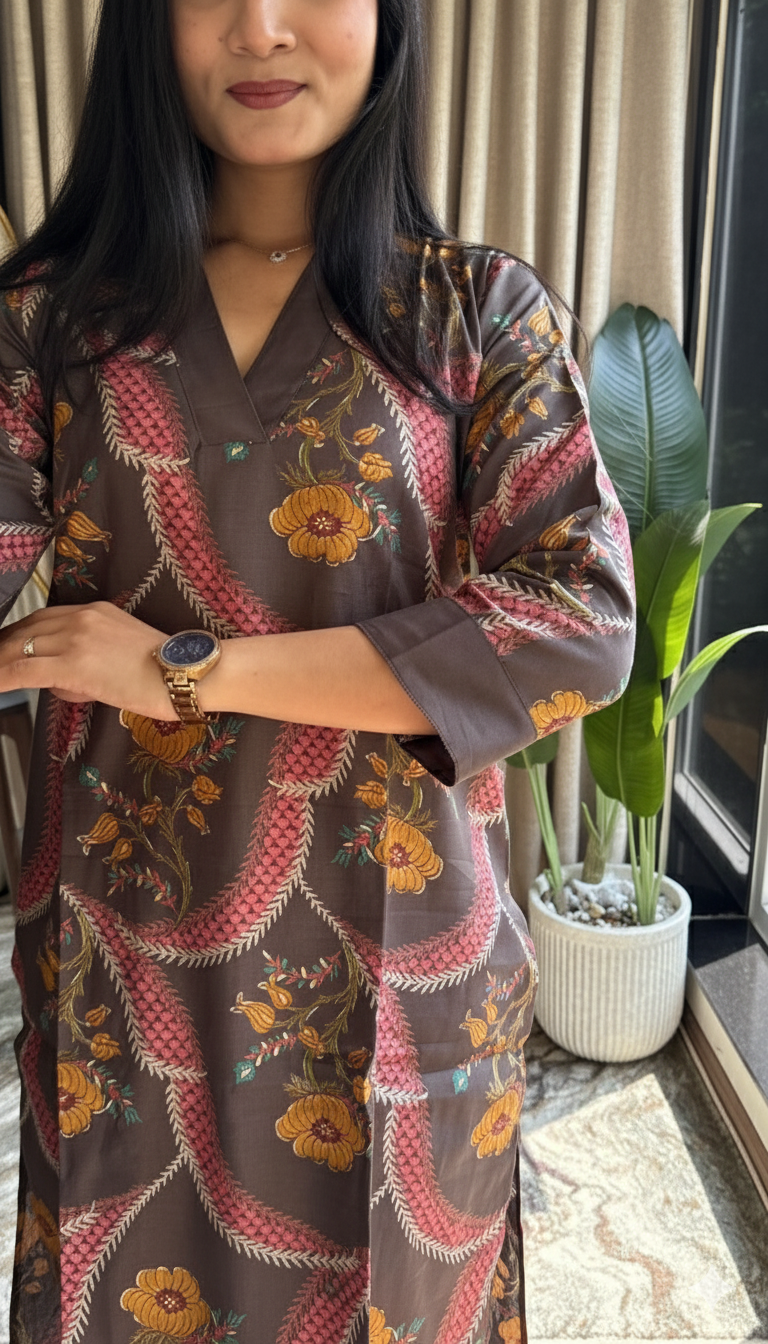 Navy Blue Vertical Silk Print Kurta Set with Elegant Accessories – Festive & Contemporary Wear