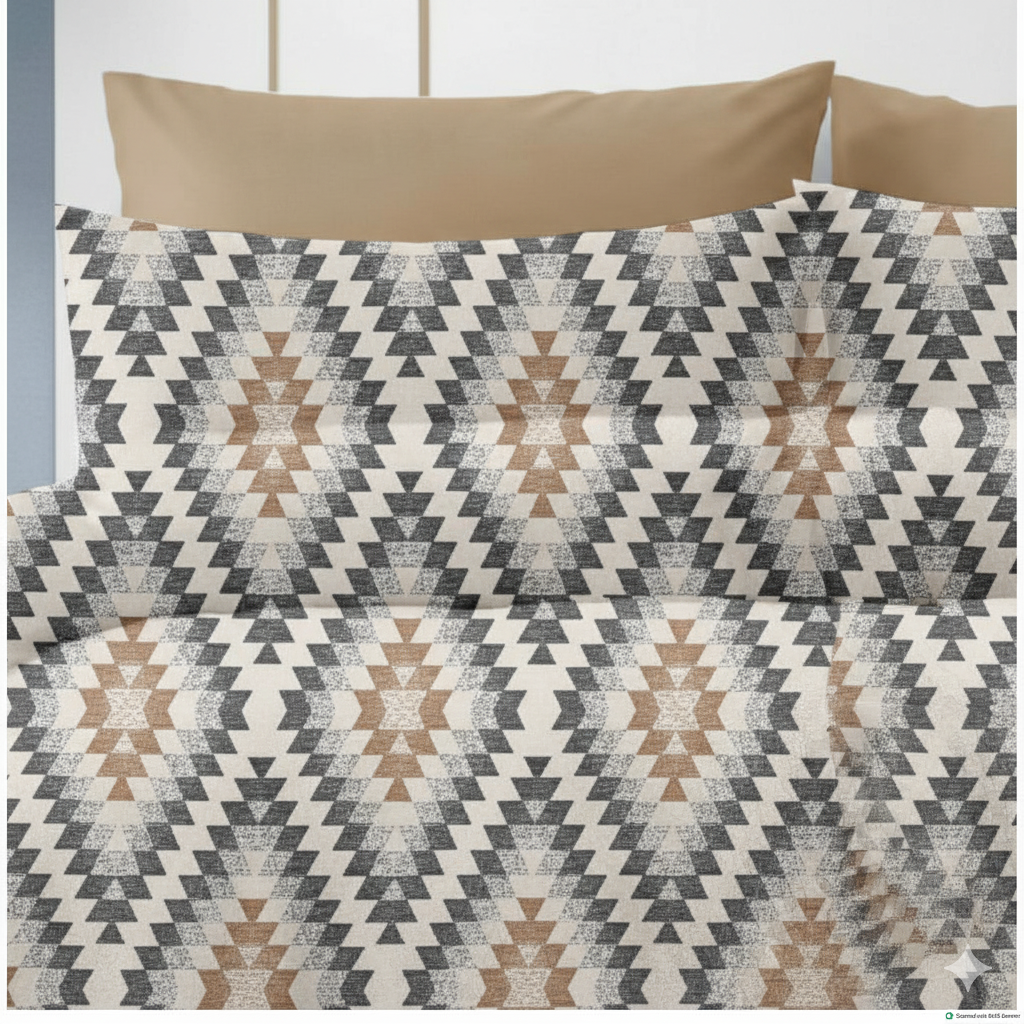 Luxury Cotton Double Bedsheet with 2 Pillow Covers – 108x108 Inches | TC 210 Geometric Design