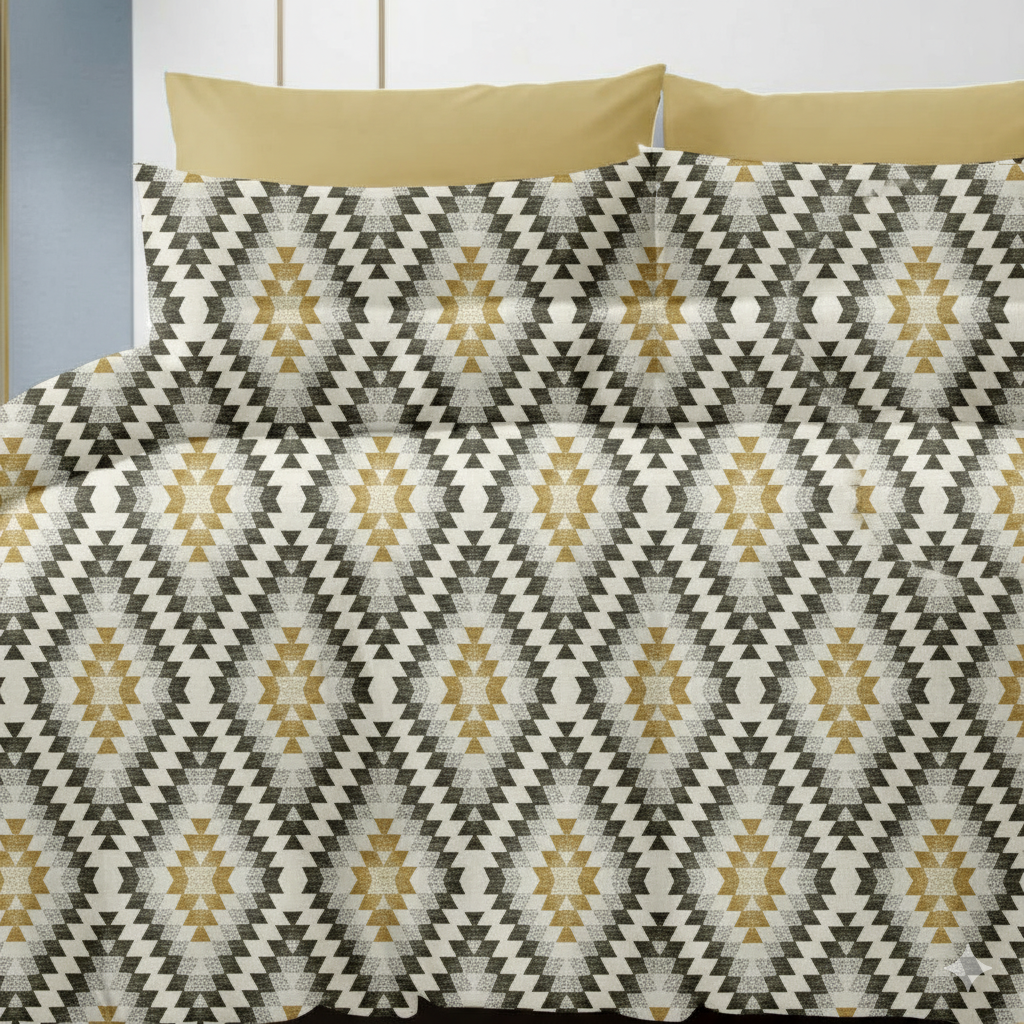 Luxury Cotton Double Bedsheet with 2 Pillow Covers – 108x108 Inches | TC 210 Geometric Design