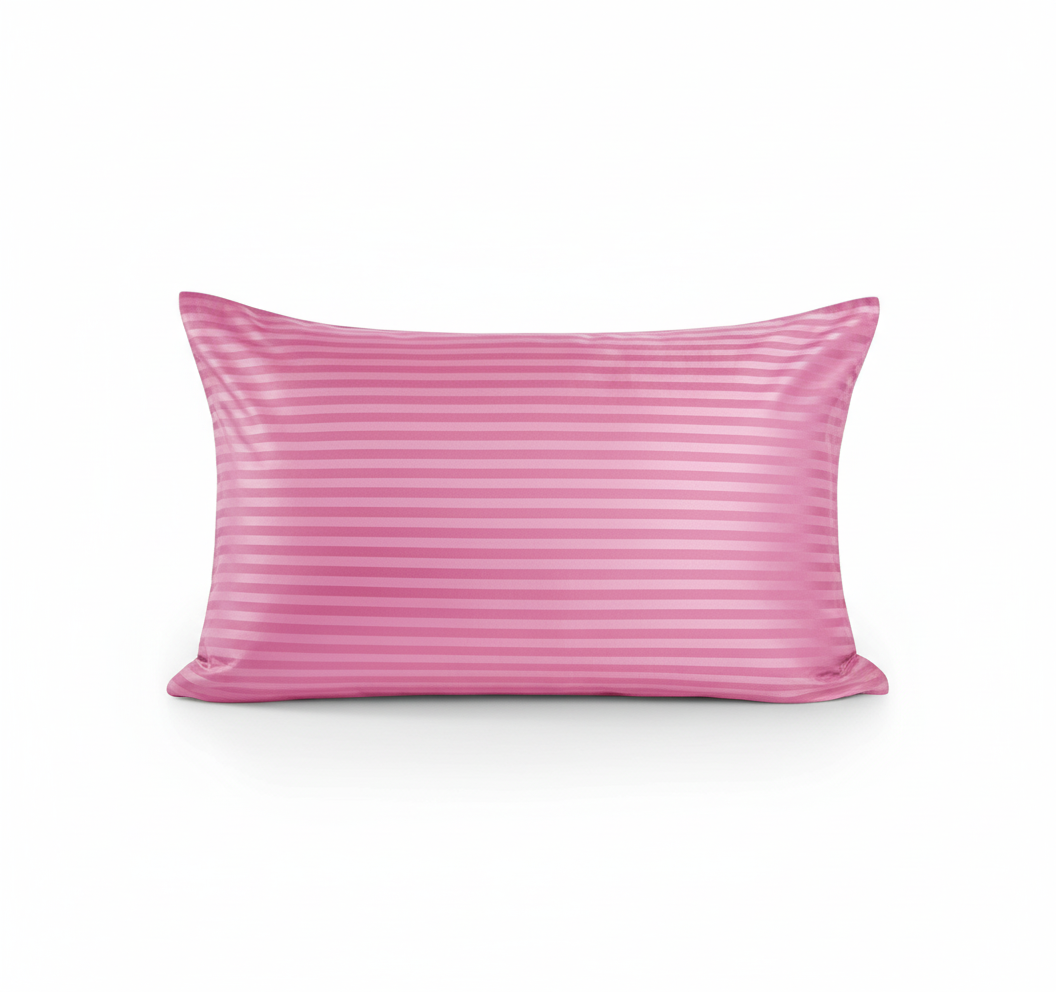 Pink Striped Glace Cotton Bedsheet with 2 Pillow Covers – 144 GSM